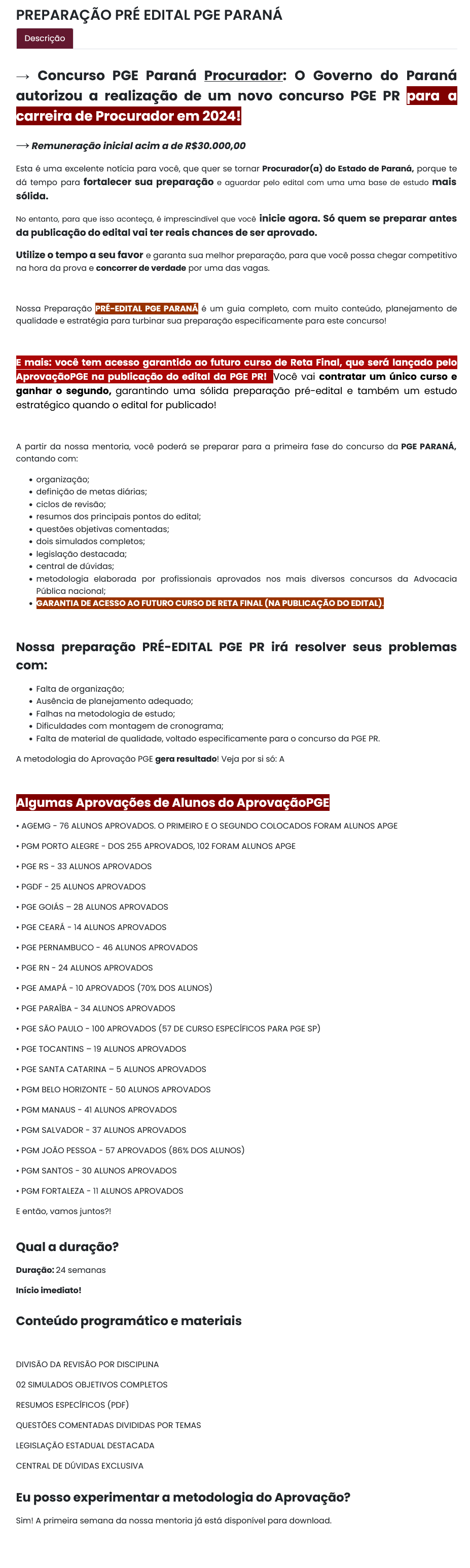 PGE PARANÁ - PREPARAÇÃO PRÉ EDITAL - PGE PR - APROVAÇÃO PGE 2024