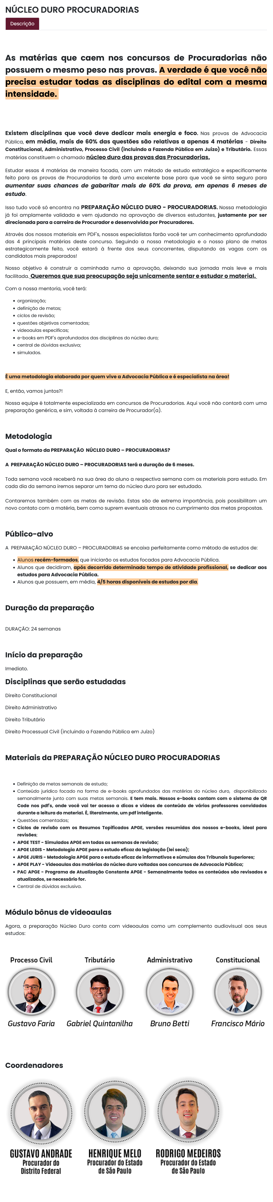 NÚCLEO DURO PROCURADORIAS - APROVAÇÃO PGE 2024