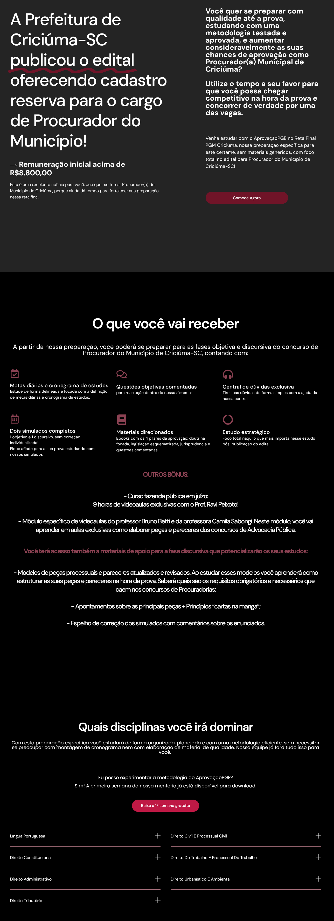 PGM CRICIÚMA - PROCURADOR DO MUNICÍPIO (SANTA CATARINA) - RETA FINAL - PÓS EDITAL - APROVAÇÃO PGE 2024